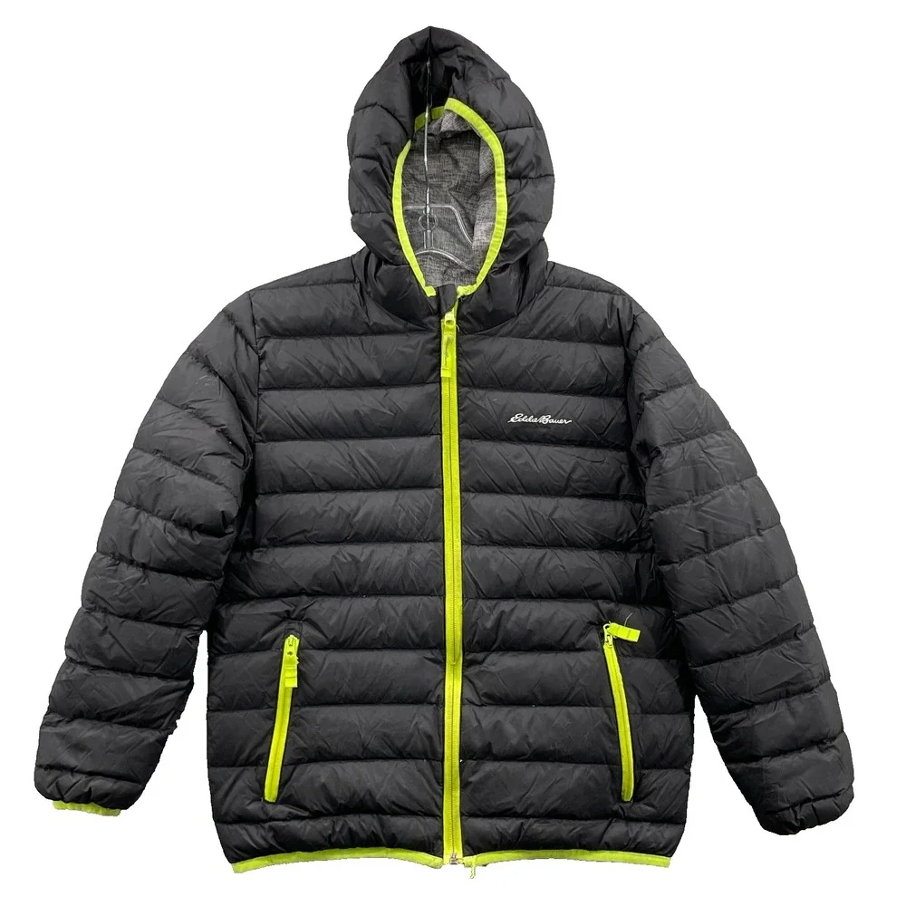 Eddie Bauer Goose Puffer Jacket Kids M 10-12 Reversible Outdoor Hike Camp Snow